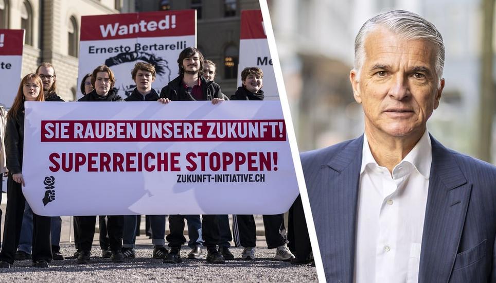 Die Juso macht nicht nur mit Plakaten Werbung für ihre «Initiative für eine Zukunft», sondern nun auch mit der Betreibung eines Bankenchefs. Bild: Keystone