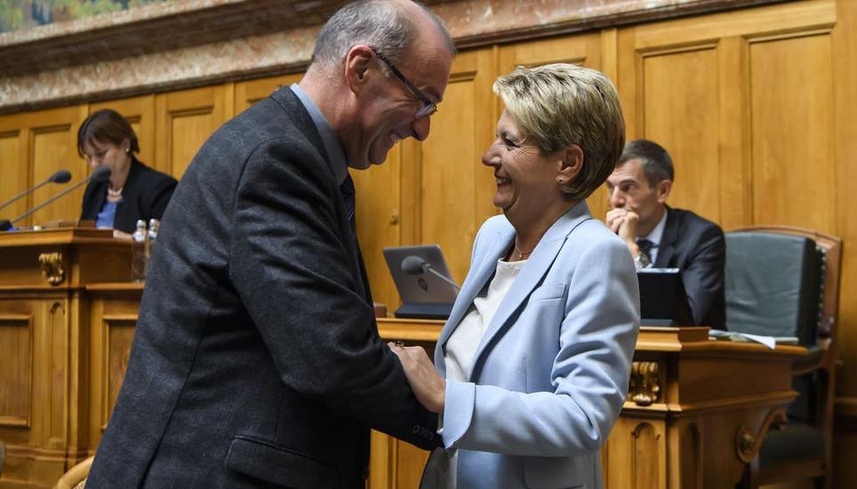 Zwei Ostschweizer im Bundesrat? Markus Ritter (Mitte, SG) und die St.Galler FDP-Magistratin Karin Keller-Sutter. Anthony Anex/ky