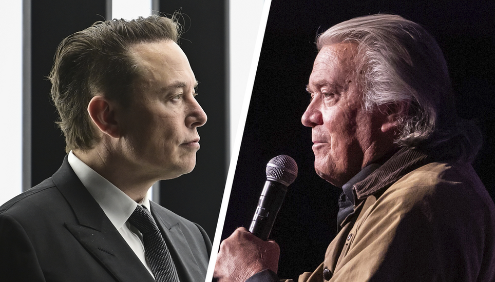 Die beiden Trump-Vertrauten können sich nicht leiden: Elon Musk und Steve Bannon. Bilder: Patrick Pleul/Yuki Iwamura/AP