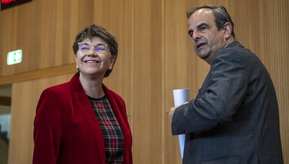 Sie tritt als Bundesrätin ab, er als Parteipräsident: Viola Amherd und Gerhard Pfister. Bild: Urs Flüeler / KEYSTONE