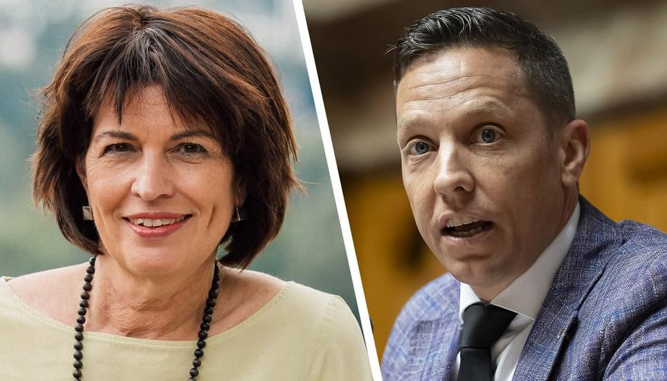 Droht ihm der Kadi? Christian Imark (SVP) beschimpfte alt Bundesrätin Doris Leuthard (Mitte). Bilder: David Biedert/Keystone, Montage: CH Media