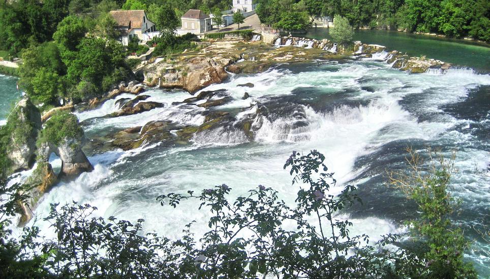 Der Rheinfall von der Zürcher Seite (Laufen). Bild: Wikimedia Commons
