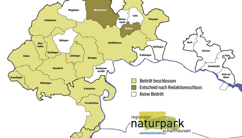 Die gelbe Fläche wird grösser: Gestern Abend hat der Grosse Stadtrat für Schaffhausen Ja zum Regionalen Naturpark gesagt. Die letzten Entscheidungen fallen noch diese Woche. Grafik SN