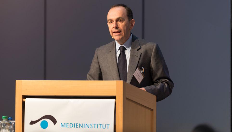 Pietro Supino, Praesident Verband Schweizer Medien spricht an der Dreikoenigstagung der Schweizer Medien, am Dienstag, 10. Januar 2017, im World Trade Center in Zuerich. Bild: Key