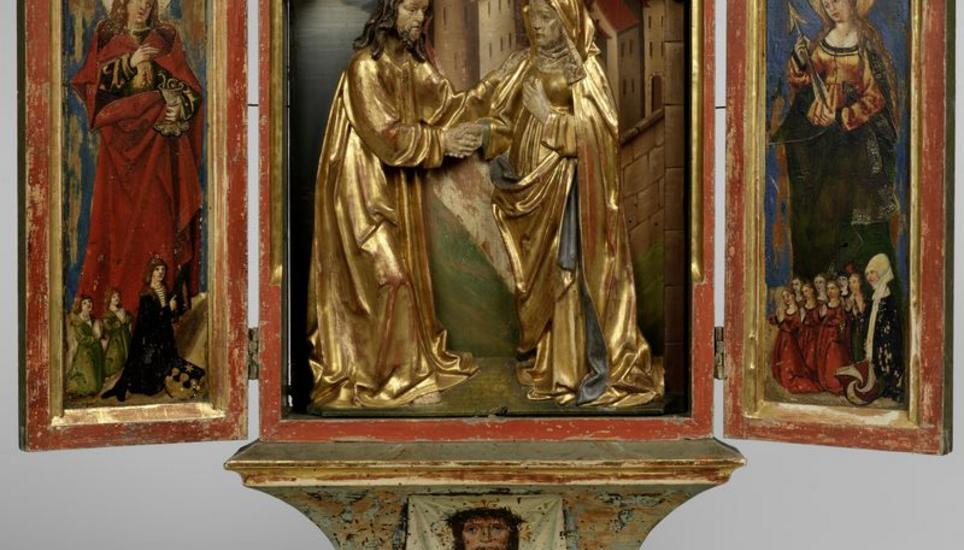 Hausaltärchen der Familie Ziegler: Auf der linken Tafel ganz unten ist der einstige Schaffhauser Bürgermeister Hans Ziegler mit seinen beiden Söhnen zu sehen. Auf der rechten Seite hingegen findet sich seine erste Frau mit den vielen Töchtern. Bild: zvg