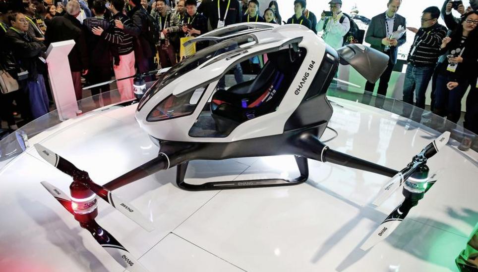 Das Drohnen-Taxi «184» der chinesischen Firma Ehang ist für eine Person konzipiert und wird aus der Ferne gesteuert. Bild: Key