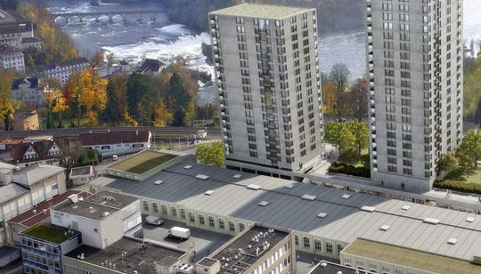 Das geplante RhyTech-Projekt in Neuhausen mit seinen zwei Hochhäusern war der Auslöser für den Kanton, sich verstärkt der Schattenthematik zu widmen. Visualisierung: zvg