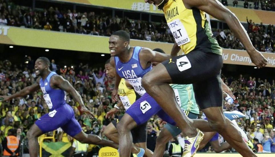 Zwischen Gatlin und Bolt (Nummer 4) hatte sich noch der Amerikaner Coleman (Nummer 5) geschoben. Bilder: Key