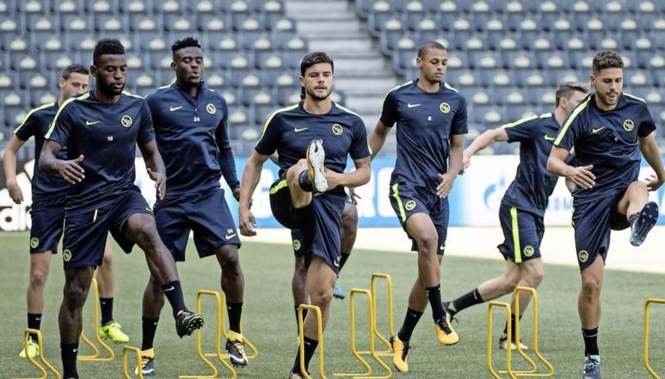 Im Training bei YB: Jean-Pierre Nsame, Kasim Adams Nuhu, Loris Benito, Djibril Sae und Leonardo Bertone (v. l.). Bild: Key