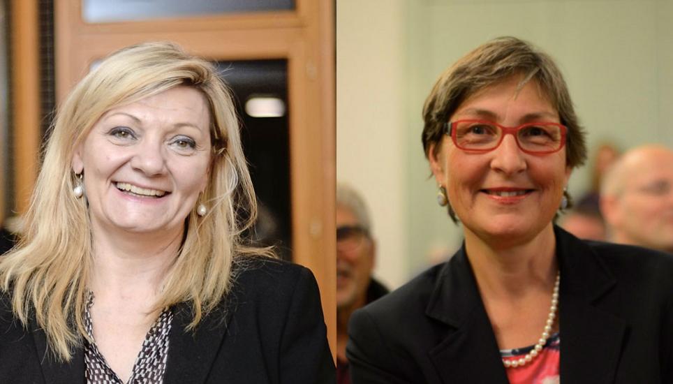 Diese zwei Frauen möchten den Sitz von Rosmarie Widmer Gysel haben: Cornelia Hurter Stamm (SVP) und Claudia Eimer (SP). Bilder: Zeno Geisseler