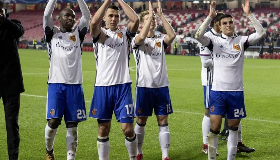 Vor allem der FC Basel, hier beim Jubeln über das 2:0 von Lissabon, überzeugte. Bild: Key
