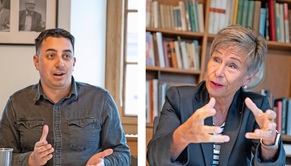 Patrick Portmann hat als Pfleger grosse Sympathien für die Pflege-Initiative. Rosemarie Widmer Gysel sieht dagegen im indirekten Gegenvorschlag mehr Vorteile. Bilder: Roberta Fele