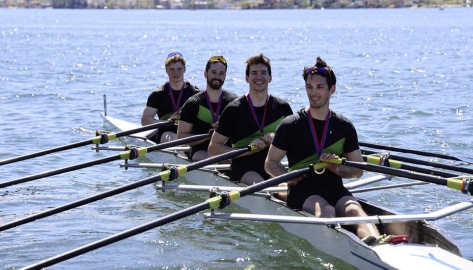 Beste Rangierung Athletinnen und Athleten des Ruderclub Schaffhausen, der Doppelvierer Männer Elite mit: 1. Platz von 3: Peter Loosli, Markus Kessler, Gabriel Iff und Andrea Richli. Bild: zvg