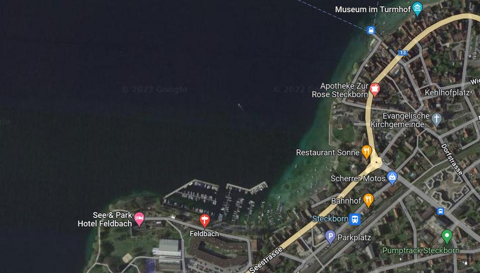 Für die Realisierung der Fussgängerverbindung zwischen der Altstadt und der Feldbachhalbinsel gibt der Steckborner Stadtrat ein Vorprojekt mit Studie in Auftrag. Bild: Screenshot Google Maps