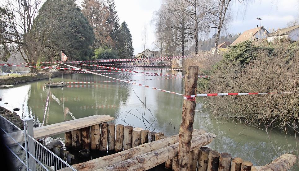 Der gesperrte Bereich rund um den Trülliker Müliweiher. Bild: Roland Müller