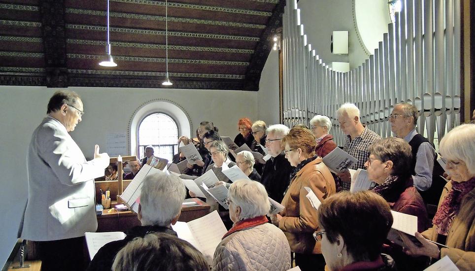 Der Kirchenchor Eschenz mit Chorleiter Erich Georg Gagesch. Bild: Maya Mühlemann