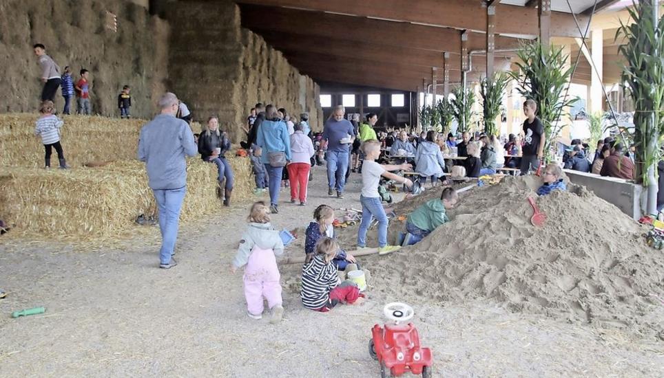 Am Sandhaufen und in der grossen Strohburg des Heidihofs durften sich die Kinder austoben, während die Eltern den Brunch genossen. BILD ROLAND MÜLLER