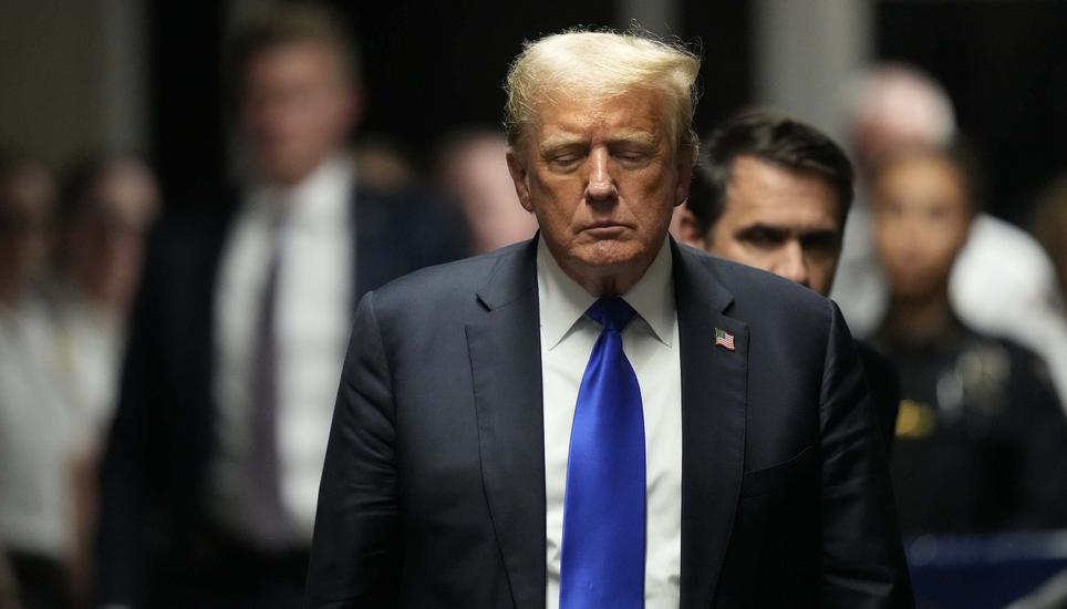 Former President Donald Trump walks to make comments to members of the media after being found guilty on 34 felony counts of falsifying business records in the first degree at Manhattan Criminal Court, Thursday, May 30, 2024, in New York. Donald Trump bec