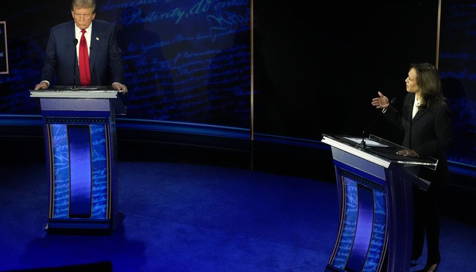 Republican presidential nominee former President Donald Trump and Democratic presidential nominee Vice President Kamala Harris participate during an ABC News presidential debate at the National Constitution Center, Tuesday, Sept.10, 2024, in Philadelphia.