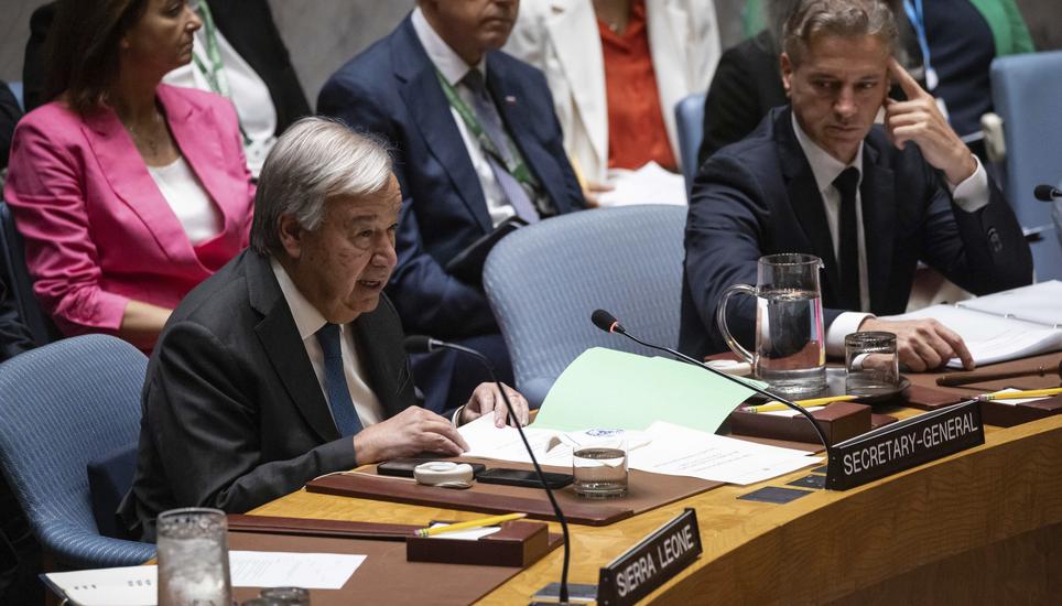 UN Secretary-General Antonio Guterres speaks during a Security Council meeting at United Nations headquarters, Friday, Sep. 27, 2024. (AP Photo/Yuki Iwamura)