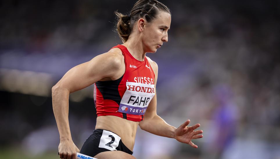 Switzerland's Annina Fahr competes in the women's 4x400 meters relay heat on day eight of the World Athletics Championships Tokyo 2025 at the National Stadium on Saturday, September 20, 2025 in Tokyo, Japan. (KEYSTONE/Michael Buholzer)                    