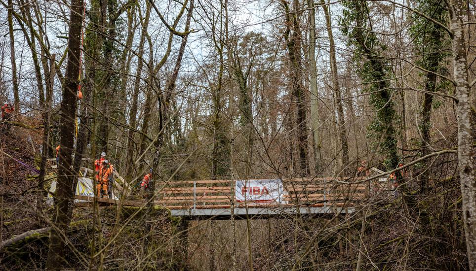 Anbringung der neuen Stahl HolzbrÃ¼cke im FelsentÃ¤li, fotografiert am Dienstag, 17. Februar 2026, in Schaffhausen. (Roberta Fele / Schaffhauser Nachrichten)
