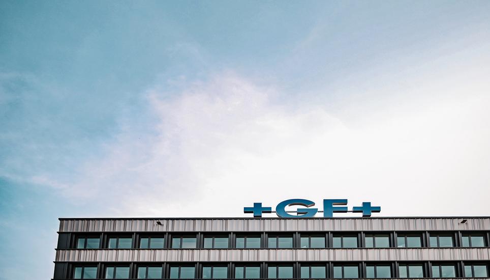 Logo der GF Georg Fischer im Ebnat, am Donnerstag, 12. Juni 2025. (Melanie Duchene / Schaffhauser Nachrichten)