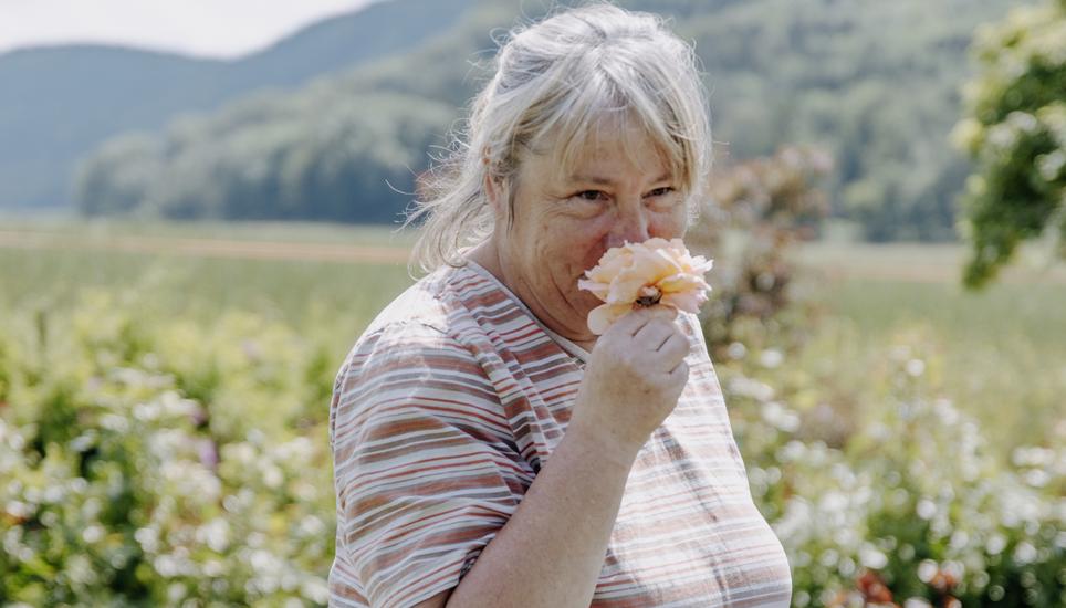 Keine Blume ist für Susan Richli wie die Rose. Seit 16 Jahren widmet sie sich ihnen hauptberuflich. Bild: Roberta Fele Susan Richli und ihr Rosenfeld, fotografiert am Donnerstag 13, Juni 2024, in Osterfingen. (Roberta Fele / Schaffhauser Nachrichten)