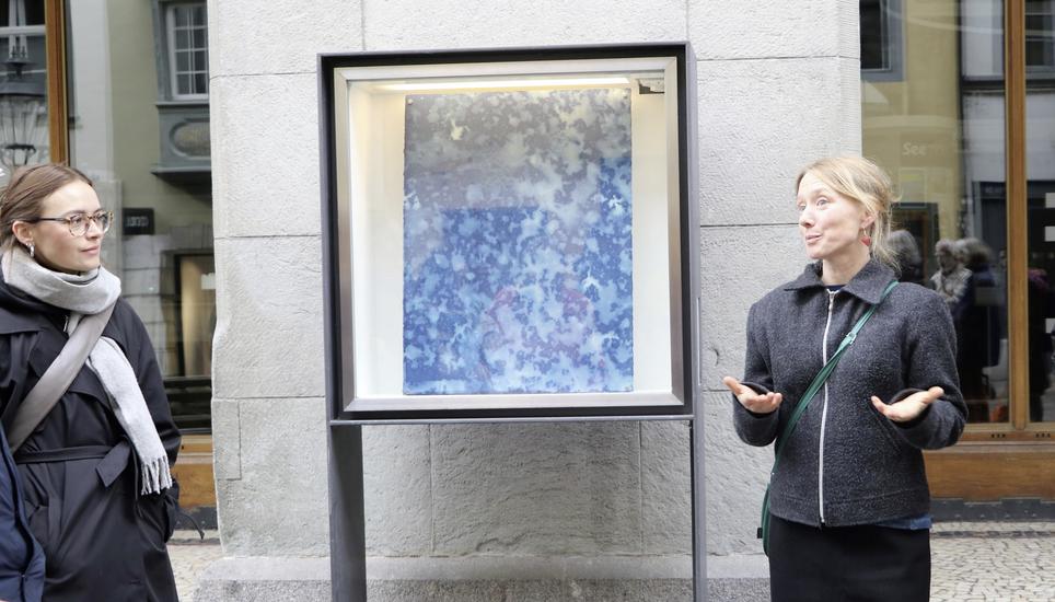 Bignia Wehrli erklärt in der Vordergasse den Entstehungsprozess ihrer Werke. Bild: Louis Roos