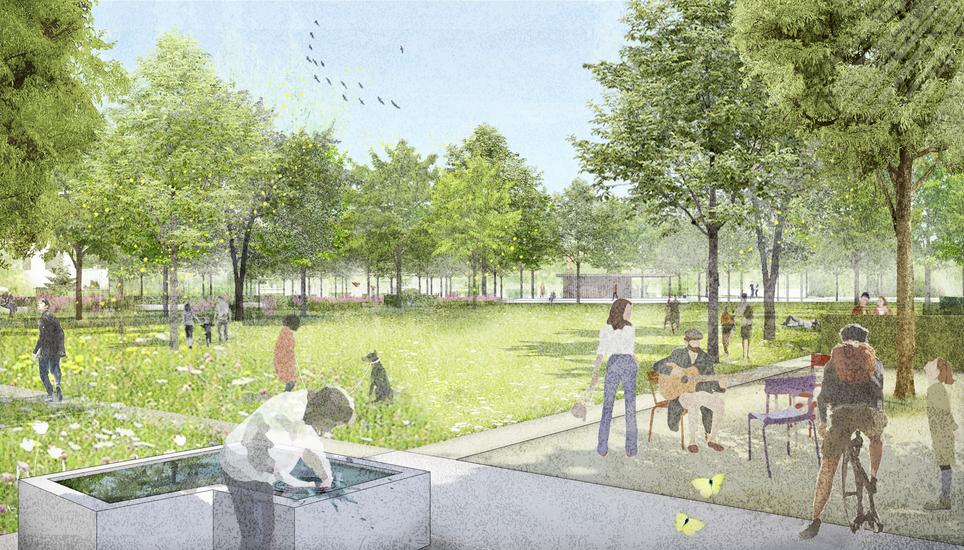 Der Burgunpark soll in Zukunft zum Spielen und Ausruhen einladen. Visualisierung: Gemeinde Neuhausen/zvg