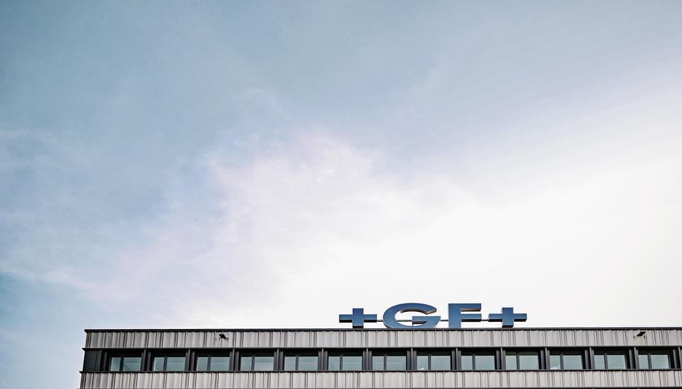 Logo der GF Georg Fischer im Ebnat, am Donnerstag, 12. Juni 2025. (Melanie Duchene / Schaffhauser Nachrichten)