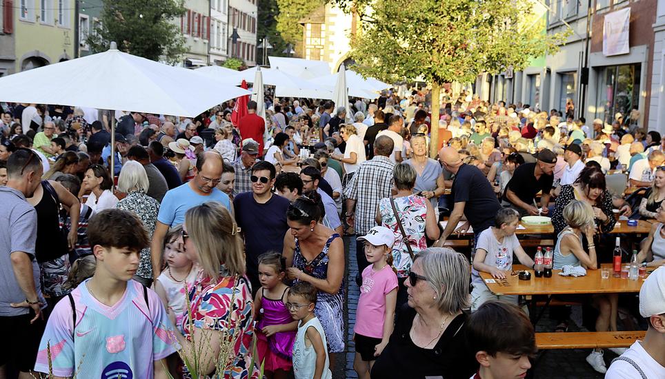 Die Stadtmusik Diessenhofen richtete für das Altstadtfest vor dem Siegelturm eine Festwirtschaft mit rund 1200 Plätzen ein. Bilder: Dieter Ritter