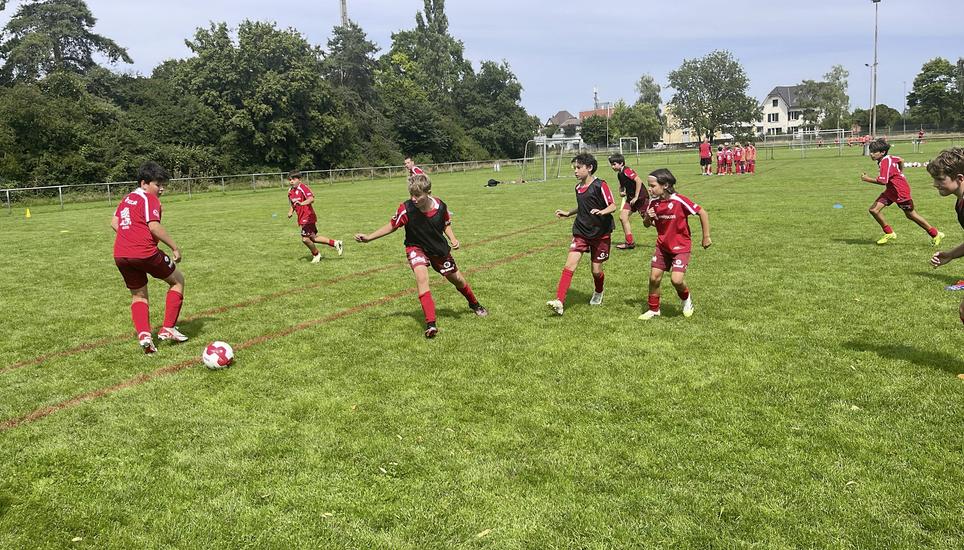 Die 120 teilnehmenden Kids haben Spass bei den täglichen Trainingseinheiten des Sommerferien-Camps in Schaffhausen. Bild: zVg