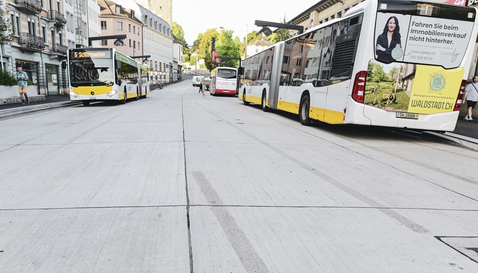 Blick auf den neuen Bahnhof, am Donnerstag, 14 August 2025. (Melanie Duchene / Schaffhauser Nachrichten)