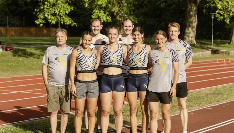 Praktisch die gesamte Trainingsgruppe hat sich für die SM qualifiziert (von links): Trainer Peter Knoepfli, May-Madeleine Gysi, Simon Sieber, Lisa Hohermuth, Roman Sieber, Nadja Lüthi, Julia Matzinger, Felix Doll. Bild: zVg/LCS