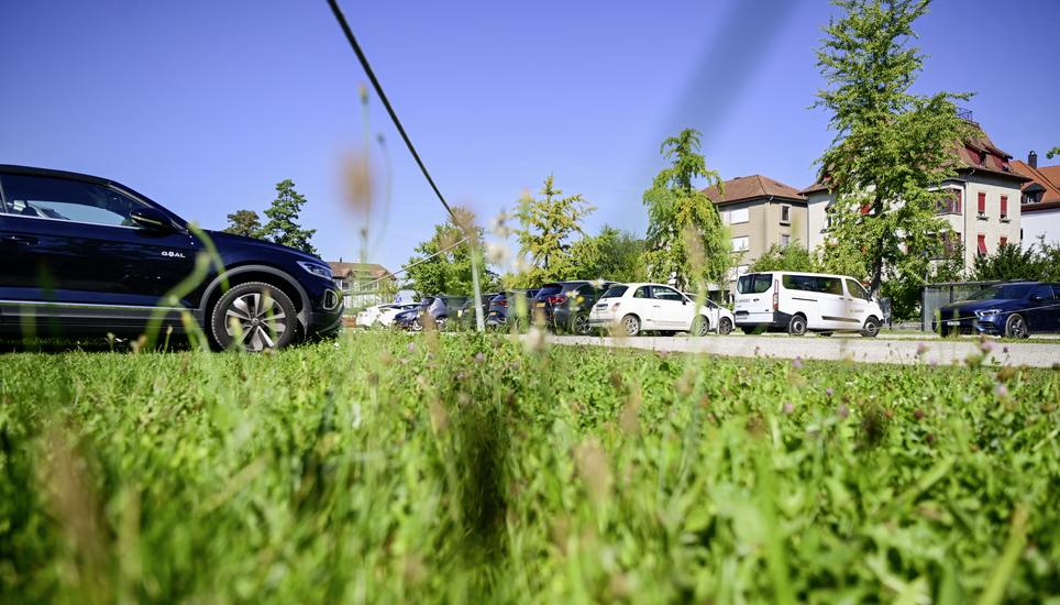 Blick auf den Parkplatz Burgunwiese, am Montag, 25 August 2025. (Melanie Duchene / Schaffhauser Nachrichten)