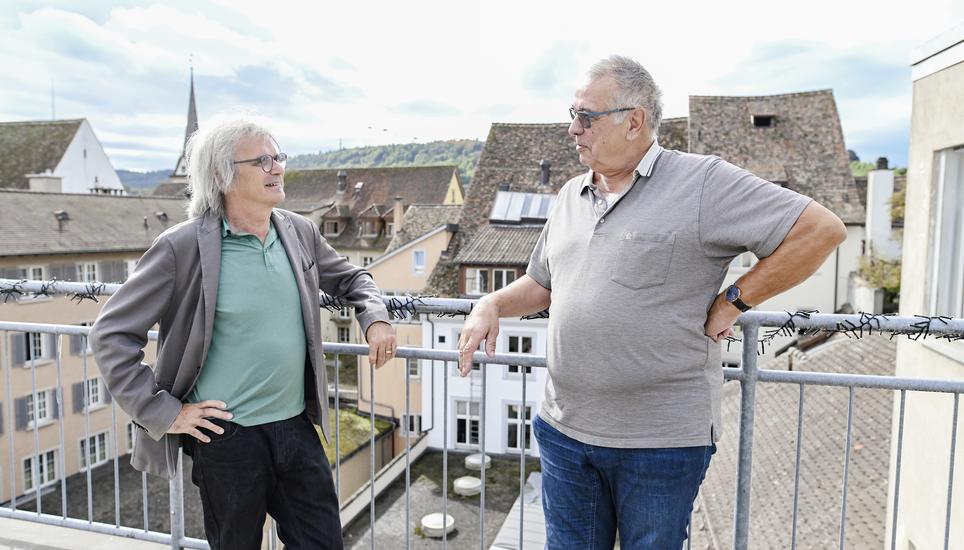 Streitgesprï¿ï¾¤ch zwischen Arnold Isliker, Polo, und Roland Mï¿ï¾¼ller, zum Thema Burgunpark, Burgunwiese, am Donnerstag, 11. September 2025. (Melanie Duchene / Schaffhauser Nachr