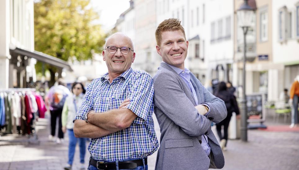 Streitgesprï¿ï¾¤ch zwischen Markus Leu (SVP) und Christian Mundt (FDP) zum Rahmenkredit, fotografiert am Dienstag, 16. September 2025, in Schaffhausen. (Roberta Fele / Schaffhauser Nachricht