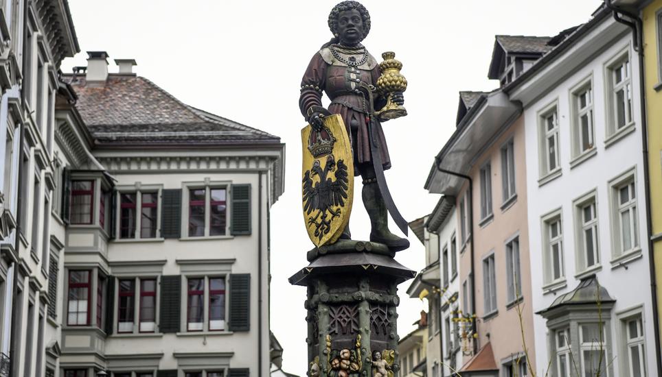 Der Mohrenbrunnen auf dem Fronwagplatz Schaffhausen, am Dienstag, 28. Januar 2020. (Melanie Duchene / Schaffhauser Nachrichten)