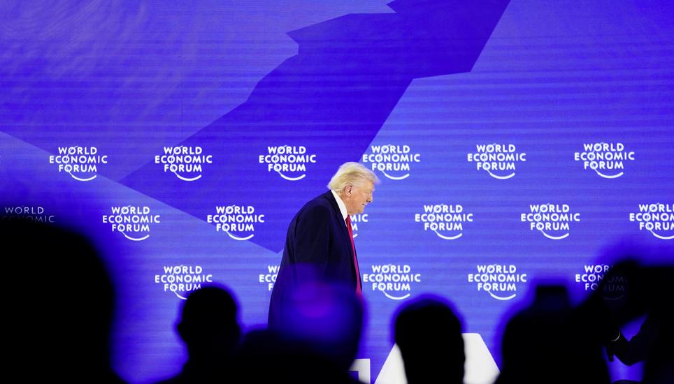 President Donald Trump leaves the podium after a speech during the Annual Meeting of the World Economic Forum in Davos, Switzerland, Wednesday, Jan. 21, 2026. (AP Photo/Markus Schreiber)