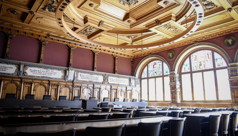 Blick in den verwaiste Kantonsratsaal, am Freitag, 20. Maerz 2020.  (Melanie Duchene / Schaffhauser Nachrichten)