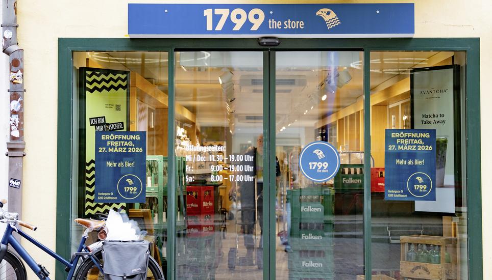 Einrï¿ï¾¤umarbeiten vom neuen Laden der Brauerei Falken "1799 the store", fotografiert am Montag, 23. Mï¿ï¾¤rz 2026 in Schaffhausen. (ENYA DALLE FESTE / SCHAFFHAUSER NACH