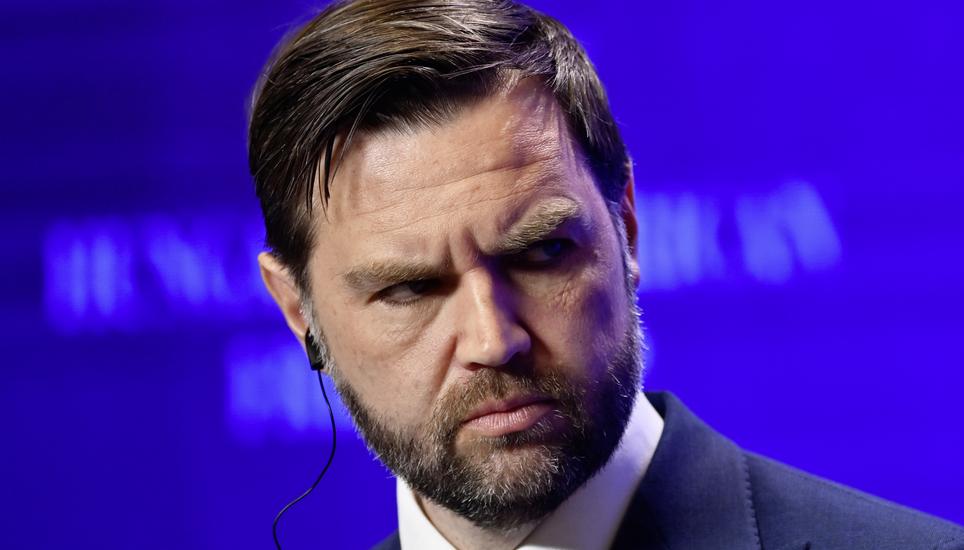 U.S. Vice President JD Vance attends a press conference with Hungarian Prime Minister Viktor Orban as they meet in Budapest, Hungary, Tuesday, April 7, 2026. (AP Photo/Denes Erdos)