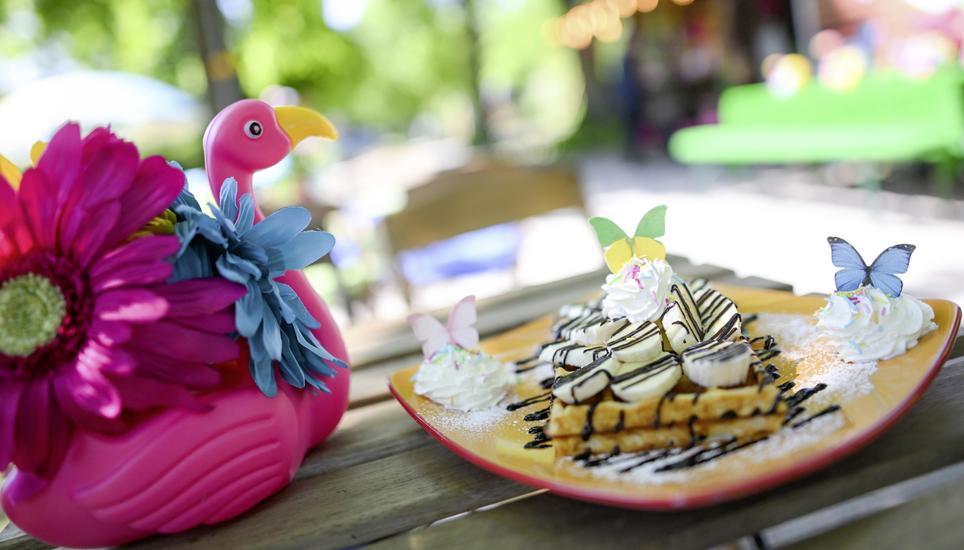 Im Promenadepark betreiben Domino Gasser und seine Frau Harmony ein Pop Up Bistro, am Dienstag, 29. April 2025. (Melanie Duchene / Schaffhauser Nachrichten)