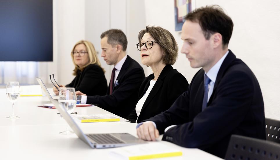 Medienorientierung: Amtsbericht Obergericht des Kantons Schaffhausen, v.l. Denise Freitag-Prï¿ï¾¤sidentin KESB, Andreas Textor-Prï¿ï¾¤sident Kantonsgericht, Annette Dolge-Prï¿ï¾¤sidentin Obergericht, Donnerstag, 09.04.2026, Schaffhaus