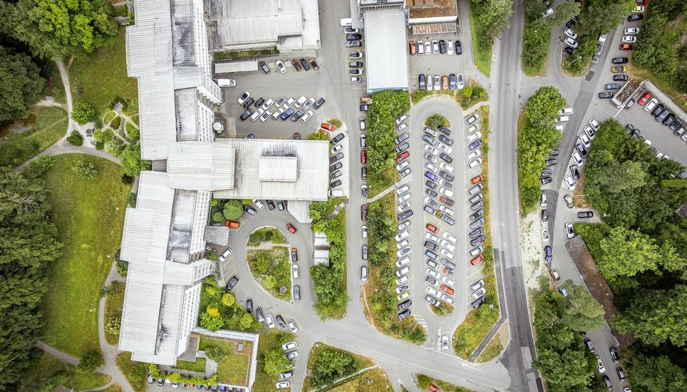 Schaffhauser Spitï¿ï¾¤ler von oben, geplant sind Rodungen fï¿ï¾¼r den geplanten Neubau des Spitals, fotografiert am Dienstag, 01. Juli 2025, in Schaffhausen. (Roberta Fele / Schaffhauser Nachr