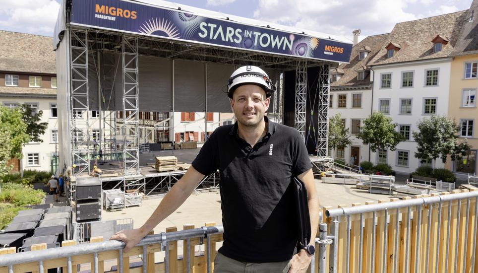 Aufbau des Musikfestivals "Stars in Town", Martin Herger, Projektleiter bei Nï¿ï¾¼ssli AG, Donnerstag, 23.07.2026, Schaffhausen (Roger Hofstetter/Schaffhauser Nachricht
