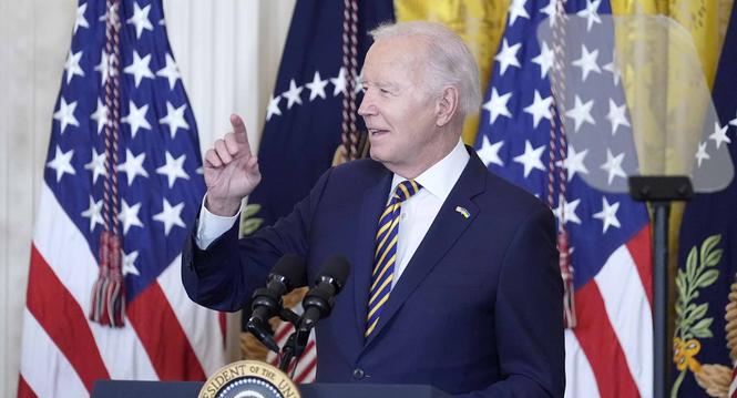 President Joe Biden speaks during a Black History Month reception in the East Room of the White House in Washington, Tuesday, Feb. 6, 2024. (AP Photo/Andrew Harnik).Joe Biden