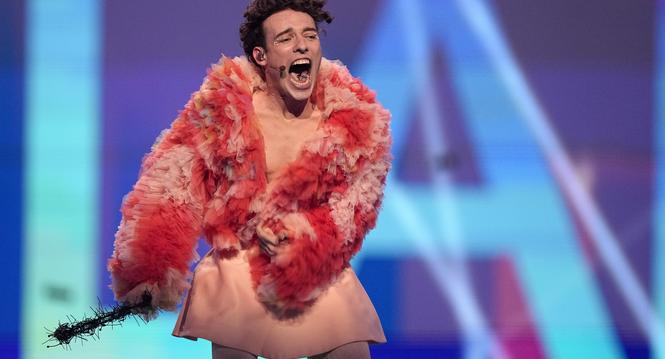 Nemo of Switzerland, who performed the song The Code, celebrates after winning the Grand Final of the Eurovision Song Contest in Malmo, Sweden, Sunday, May 12, 2024. (AP Photo/Martin Meissner)