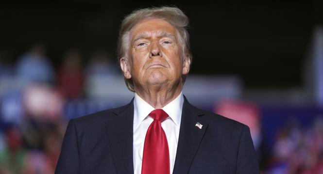 Republican presidential nominee former President Donald Trump arrives at a campaign rally at First Horizon Coliseum, Saturday, Nov. 2, 2024, in Greensboro, N.C. (AP Photo/Evan Vucci)